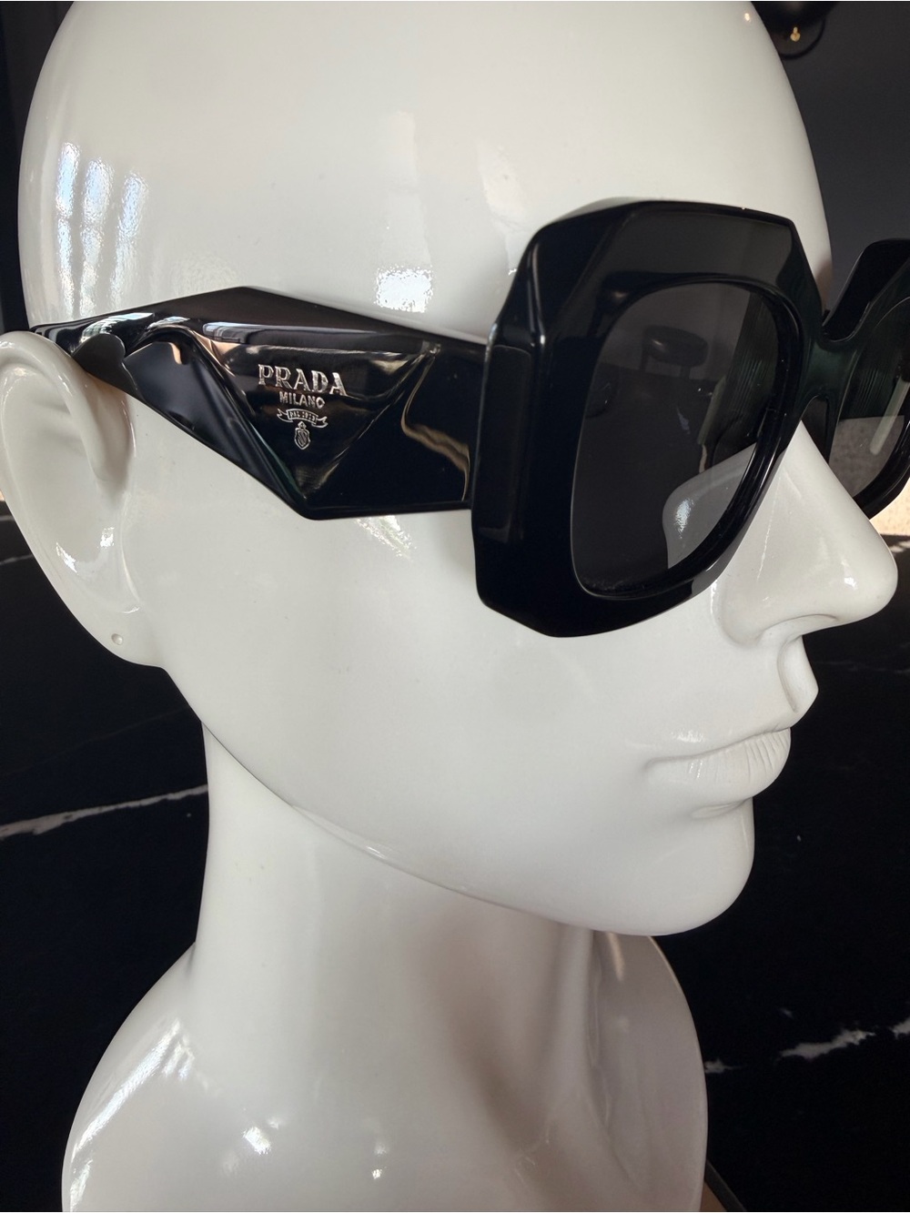Prada Glossy Black Geometric Oversized Sunglasses - Picture 3 of 9